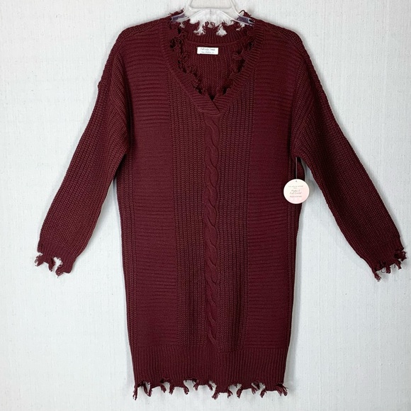 Full Circle Trends~NWT~Long Sleeve Cable Knit Frayed Edge Sweater Dress~Sz 1X - Picture 1 of 14